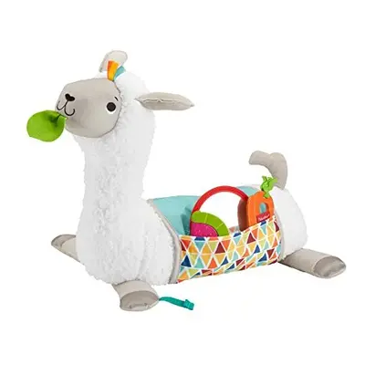 Tummy Time Llama Plush, Grow-with-Me Baby Toy with Rattle, Mirror & Teether for Sensory Play, GL