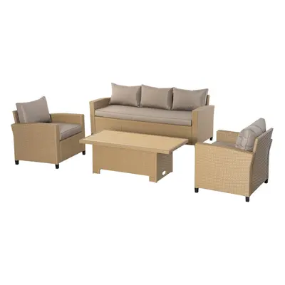 Outsunny PCS Patio Wicker Aluminum Conversation Furniture Sofa Set w/ Table