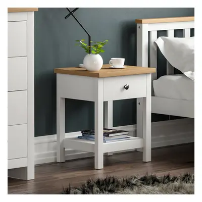 (White & Oak) Arlington Drawer Side Lamp End Table Bedroom Oak