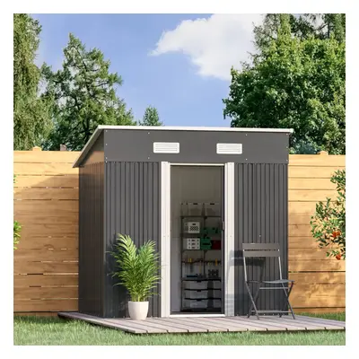 6 x ft Pent Metal Garden Shed Outdoor Tool Storage Shed with Base Foundation, Charcoal Black