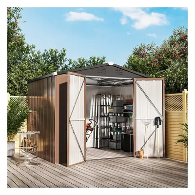 8 x ft Apex Metal Garden Shed Garden Storage Tool House with Lockable Door and Base Frame