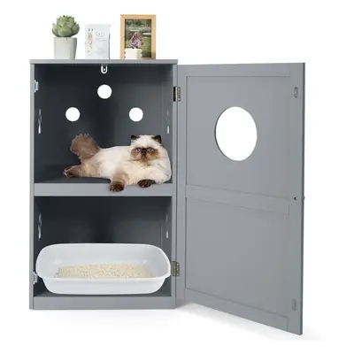 2-Tier Litter Box Enclosure W/ Anti-Toppling System & Openable Door