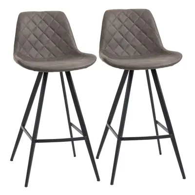 HOMCOM Set Of Bar Stools Vintage Microfiber Cloth Tub Seats Padded Steel Grey