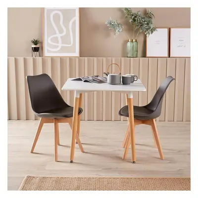 Modern White Kitchen or Dining Table Set 80cm Padded Grey Chairs Wooden Legs