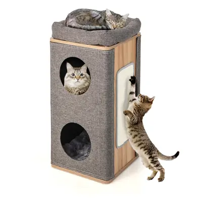 Cat House Barrel-Shaped with Scratching Board Hideaways & Top Perch