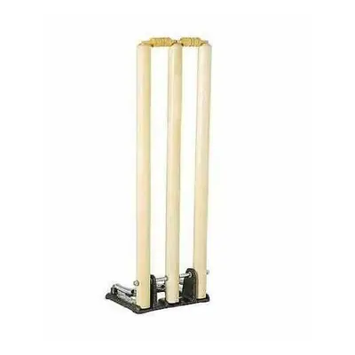 Cricket Wooden Spring Return Stumps With Bails & Metal Base Wickets