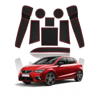 (Red) Door Groove Mat for Seat Ibiza Typ 6F 2019 Hatchback Anti-slip