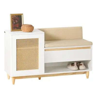 SoBuy FSR128-W,Shoe Bench Shoe Cabinet with Storage Cabinet & Cushion