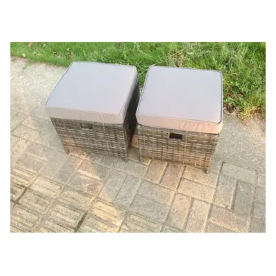 2 pc Dark mixed grey rattan small footstools garden furniture patio