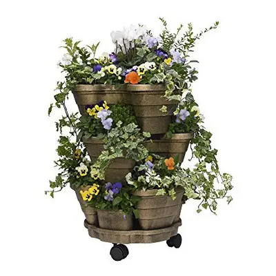 Garden Grow Outdoor Planter Tiered Plant Pot Self Watering with Wheels Bronze Effect