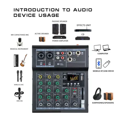 Professional Digital DJ Mixer Console Channel Audio Mixer with USB Port Supports Bluetooth Conne