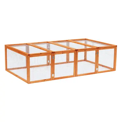 PawHut Wooden Rabbit Hutch Cage House with Wire Mesh, Natural Wood Finish