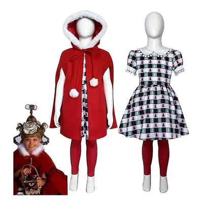 (Girls Cindy Lou Who Cosplay Women Xmas Santa Claus Costume Fancy Dress High Quality) Girls Cind