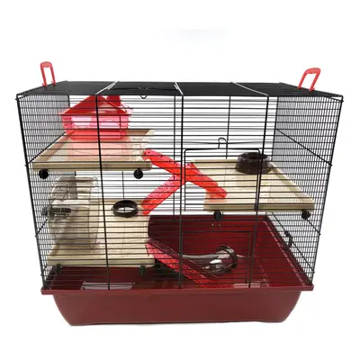 Hamster Cage Maroon Colour With Accessories Three Platforms -The Grand