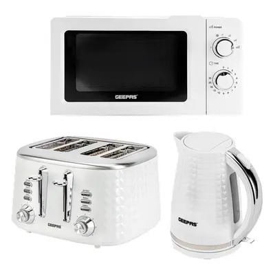 (White) Geepas Textured Kettle, Slice Toaster & 20L Oven