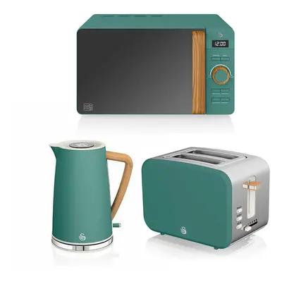 (Green) Swan Nordic 1.7 Litre Jug Kettle, Slice Toaster & Microwave LED 800W Freestanding