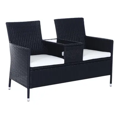 Wicker Love Seat With Cushions - Black | Rattan Seater Garden Bench