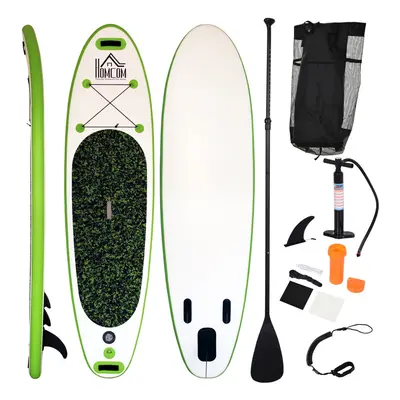 HOMCOM Inflatable Green & White Paddle Board | Surfboard With Paddle, Fix Bag, Air Pump, Fin & B