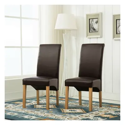 (Brown) MCC Dining Chairs Set of Faux Leather Dining Chairs Roll Top Scroll High Back home & res