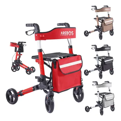 AREBOS Aluminium rollator Foldable lightweight Rollator Walking aid walker Red