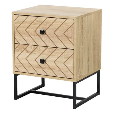 HOMCOM Bedside Table Unit Unique Zig Zag Design w/ Black Metal Handles Melamine