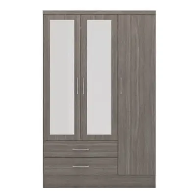 Nevada Door Drawer Mirrored Wardrobe Black Wood Grain