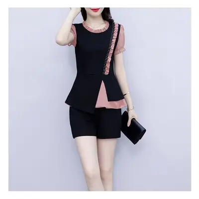 Women's Sweat Suits High-end Clothes Summer Thin Splicing Irregular Crop Tops And Shorts Pleated