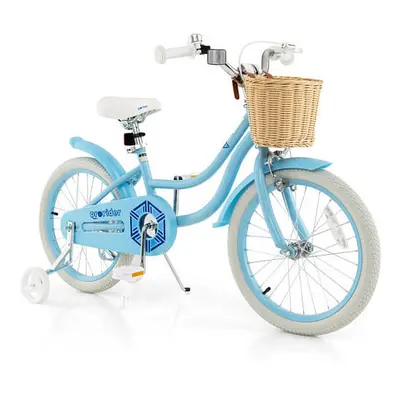 18-Inch Kids Bike with Training Wheels and Adjustable Handlebar Seat-Blue