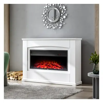 34 Inch Electric Fire Suite Fireplace with White Wooden Surround Set