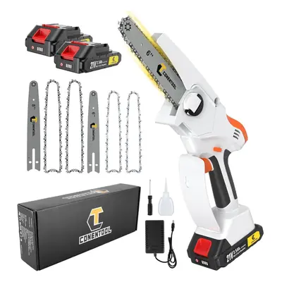 (6 INCH) Mini electric chain saw, 8" and 6" with safety lock, battery chain saw with batteries, 