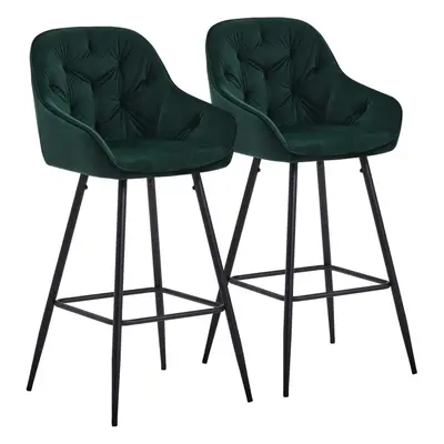 Luxury Green Thick Padded High Back Velvet Bar Stools UK Set of