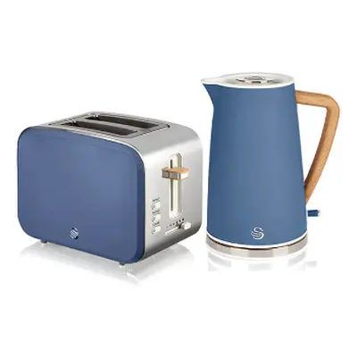 Swan 1.7L Nordic Cordless Kettle 3kW Rapid Boil & Slice Toaster Stainless Steel in Blue