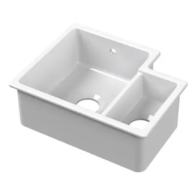 Fireclay 1.5 Bowl Left Hand Undermount Kitchen Sink & Overflow, 457mm - White