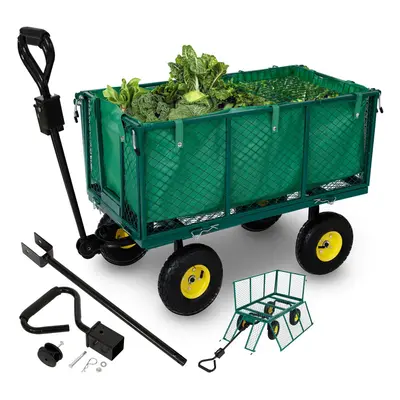 AREBOS Hand truck |foldable garden cart | with tread tires| 550kg |green| removable tarpaulin | 