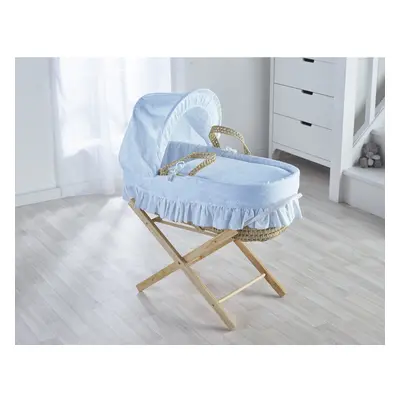 Blue Broderie Anglaise Moses Basket with Folding Stand - Opal Natural