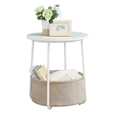 VASAGLE Side Table, Round End Table with Fabric Basket, Spacious, for Living Room Bedroom, Bedsi