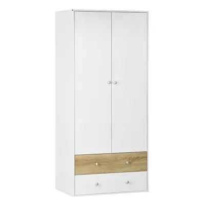 HOMCOM Door Wardrobe White Wardrobe with Drawers and Hanging Rod for Bedroom