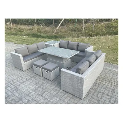 Fimous U Shape Lounge Rattan Garden Furniture Rising Lifting Table Dining Set