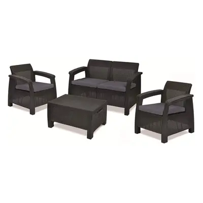 Keter Corfu Outdoor Seater Rattan Garden Table & Chairs Set