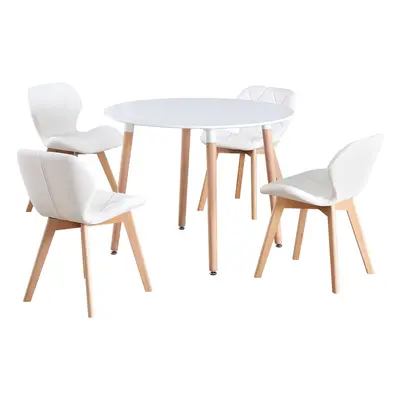 (White Table & White PU Chairs) Charles Jacobs Round Seat Dinner Table & Chair Circular Scandi S