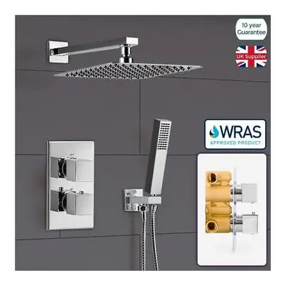 TEMEL THERMOSTATIC CONCEALED SHOWER MIXER BATHROOM SQUARE SLIM CHROME HEAD SET