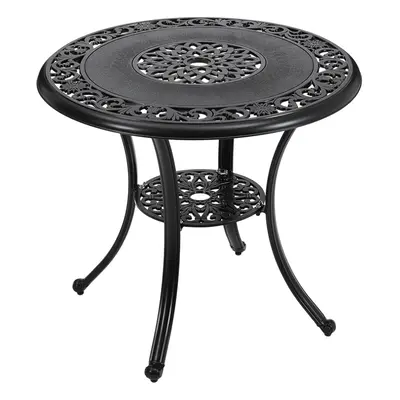 Black Round Cast Aluminum Outdoor Patio Dining Table with Umbrella Hole