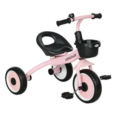 AIYAPLAY Trike W/ Adjustable Seat Basket, Kids Tricycle for Years Old, Pink