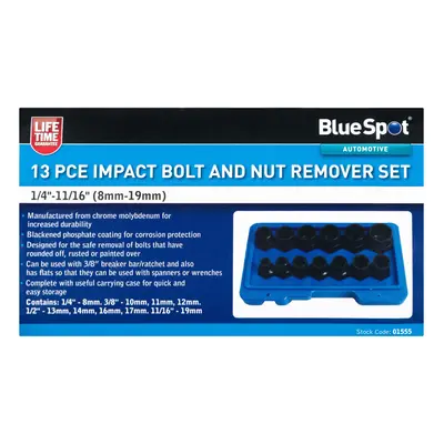 BlueSpot 13 Piece Impact Bolt And Nut Remover Set (1/4"-11/16") (8mm-19mm)