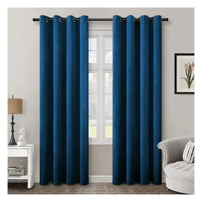 (Blue, 90" x 90" (228cm x 228cm)) Velvet Curtain Pair Eyelet Ring Top Curtains with Tiebacks