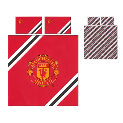 Man Utd Core Stripe Double Duvet and Pillow Case Set Reversible