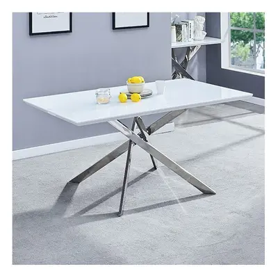 Petra Large Glass Top High Gloss Dining Table In White