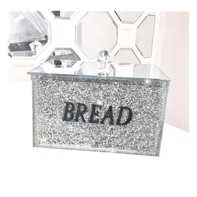 Silver Crushed Diamond Crystal Mirrored Bread Bin Container Kitchen