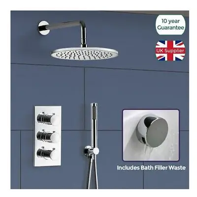 LILLY ROUND DIAL WAY BATHROOM CONCEALED THERMOSTATIC SHOWER MIXER VALVE TAP