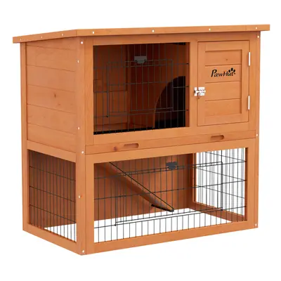 PawHut Wooden Rabbit Hutch, 80cm Antiseptic Outdoor, for Rabbits - Orange